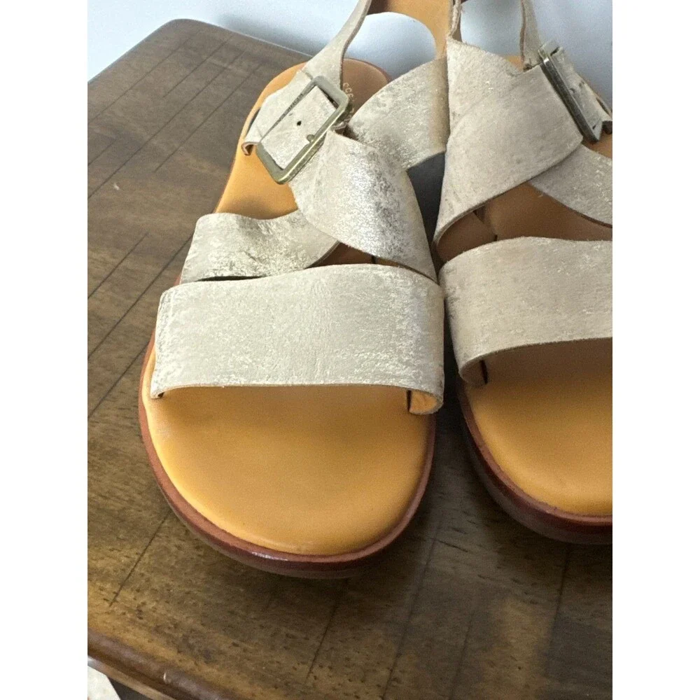 KORK-EASE Dara Leather Ankle Strap Sandals Women’s 10M Metallic Gold Comfort